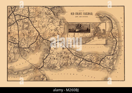 Mappa storica della Cape Cod circa 1888. Foto Stock