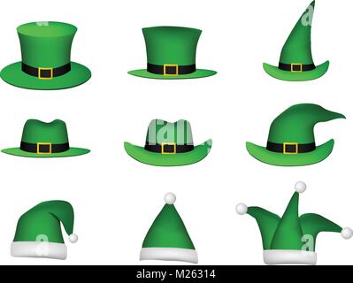 Set di St Patricks Hat isolato su bianco, design vettoriali Illustrazione Vettoriale