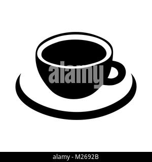 Tazza di caffè icona Vettore, logo, segno, emblema. Abstract di nero tazza da caffè con piattino, isolato su sfondo bianco Illustrazione Vettoriale