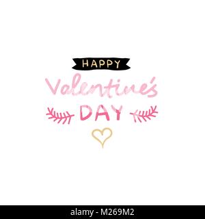 Felice il giorno di San Valentino per il testo del timbro disegnato a mano le carte amore isolato, tipografia elemento di design Illustrazione Vettoriale
