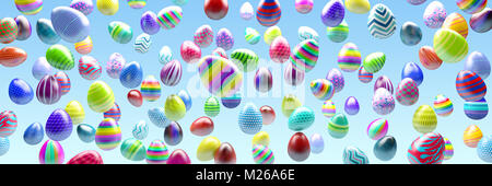 Molte uova colorate volare in aria 3d illustrazione Foto Stock