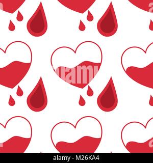 Modello senza giunture cuore rosso gocce di sangue healthcare Illustrazione Vettoriale