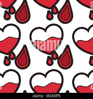 Modello senza giunture cuore rosso gocce di sangue healthcare Illustrazione Vettoriale