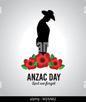 Anzac Day per non dimenticare il patriottismo celebrazione nazionale card Illustrazione Vettoriale