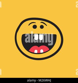 Semplice sorriso con linguetta icona vettore. Disegnata a mano faccia doodle illustrazione su sfondo arancione. Illustrazione Vettoriale