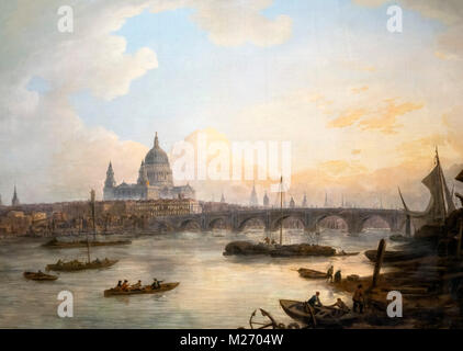 Londra nel XVIII secolo. Blackfriars Bridge e alla Cattedrale di St Paul da William Marlow (1740-1813), olio su tela, c.1762 Foto Stock