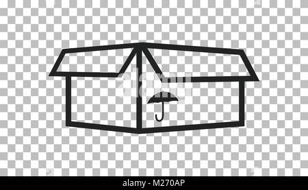 Scatola di imballaggio icona con il simbolo dell'ombrello. Confezione di spedizione semplice illustrazione vettoriale su sfondo isolato. Illustrazione Vettoriale