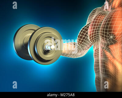 Immagine concettuale di un giovane uomo che fa del sollevamento pesi esercizi. Illustrazione Digitale. Foto Stock