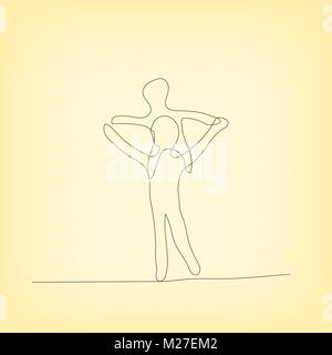 Design rivestito di padre giorno in stile minimal. Figlio in sella al suo padre il collo su sfondo giallo. Illustrazione Vettoriale eps10. Illustrazione Vettoriale