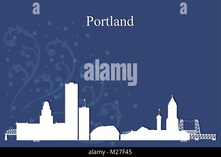 Portland skyline della città silhouette su sfondo blu, illustrazione vettoriale Illustrazione Vettoriale