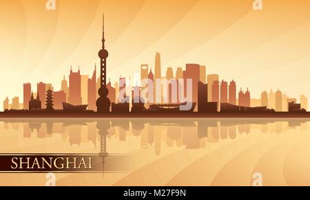 Shanghai city skyline silhouette sfondo, illustrazione vettoriale Illustrazione Vettoriale