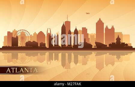 Atlanta skyline della città sullo sfondo di silhouette, illustrazione vettoriale Illustrazione Vettoriale