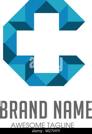 Lettera C con croce Plus Medical Logo Design Icona agli elementi del modello Illustrazione Vettoriale