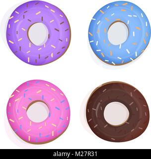 Serie di ciambelle con smalto colorato e la formazione di brina Illustrazione Vettoriale