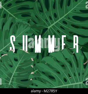 L'estate tropicale con sfondo verde foglie di monstera. Vettore sfondo floreale Illustrazione Vettoriale