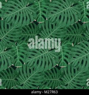 Tropical seamless pattern con motivi floreali esotiche foglie. Illustrazione Vettoriale