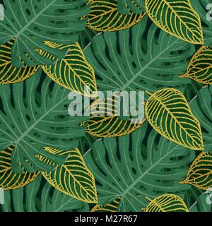 Vettore seamless floral pattern con esotici foglie tropicali Illustrazione Vettoriale