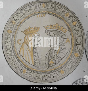 Ferdinando II di Aragona e re Isabella II di Castiglia. Monarchi cattolici. Xv secolo. Foto Stock