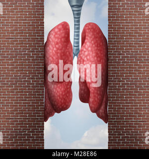 Asma problema sanitario concetto, come la difficoltà di respirazione causati da distress respiratorio con il serraggio del passaggio di aria come i polmoni parzializzato. Foto Stock