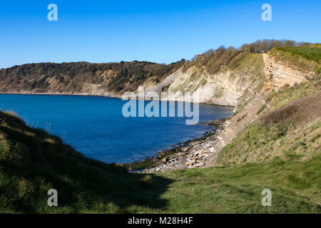 Swanage Dorset Inghilterra 17 aprile 2016 paesaggi costieri a Swanage Foto Stock