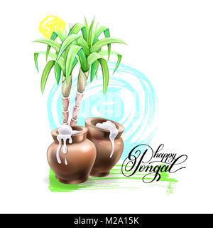 Felice Pongal greeting card design al sud indiana festiv raccolto Illustrazione Vettoriale