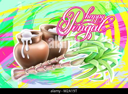 Felice pongal biglietto di auguri su abstract colori luminosi Illustrazione Vettoriale