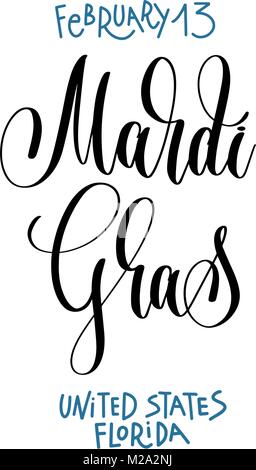 13 febbraio - Mardi Gras - stati uniti florida, scritte a mano Illustrazione Vettoriale