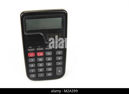 Piccola calcolatrice con numeri grandi sul bianco Foto Stock