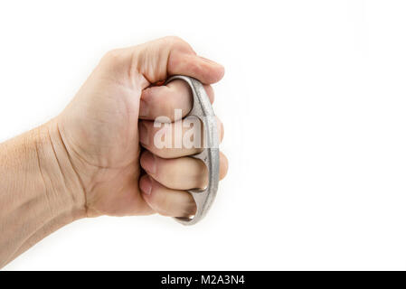 Pugno di ferro con la mano per la difesa di auto o di lotta sul bianco Foto Stock