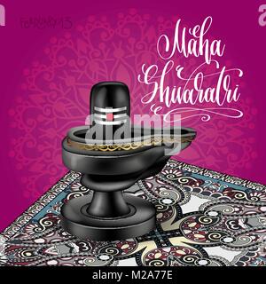 Maha Shivaratri biglietto di auguri con pietra nera signore Shiva Lingam Illustrazione Vettoriale