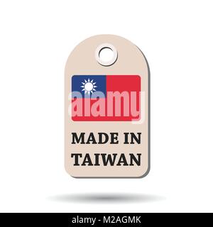 Hang tag made in Taiwan con bandiera. Illustrazione Vettoriale su sfondo bianco. Illustrazione Vettoriale