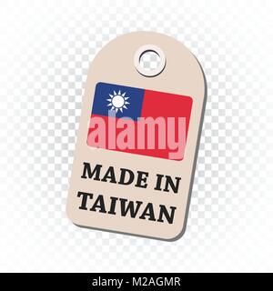 Hang tag made in Taiwan con bandiera. Illustrazione Vettoriale su sfondo isolato. Illustrazione Vettoriale