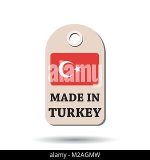 Hang tag made in Turchia con la bandiera. Illustrazione Vettoriale su sfondo bianco. Illustrazione Vettoriale