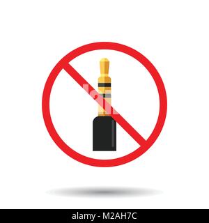 Audio jack 3.5mm in segno di divieto. Icona illustrazione vettoriale. Illustrazione Vettoriale