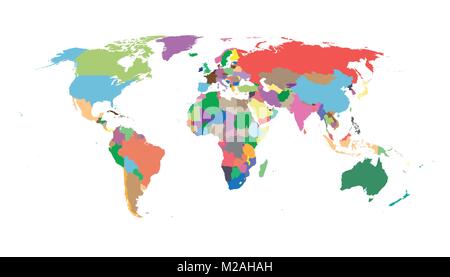 Coloratissimo mondo politico mappa isolati su sfondo bianco. Mappa mondo template vettoriale per il sito web, infographics, design. Piano terra mappa Mondo illustrat Illustrazione Vettoriale