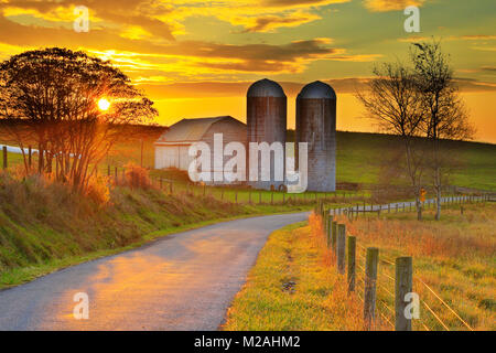 Agriturismo a Swoope presso sunrise,, Shenandoah Valley, Virginia, Stati Uniti d'America Foto Stock