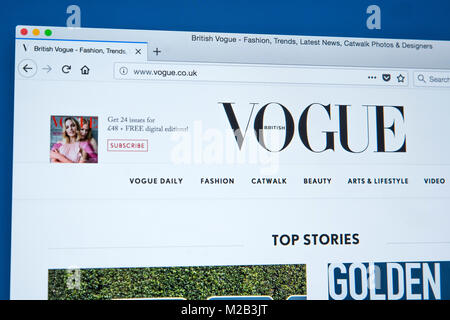 LONDON, Regno Unito - 8 gennaio 2018: la homepage del sito ufficiale di Vogue UK - La rivista di moda il 8 gennaio 2018. Foto Stock