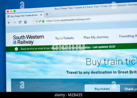 LONDON, Regno Unito - 8 gennaio 2018: la homepage del sito ufficiale di South Western Railway - il treno inglese società operativa il 8 gennaio 20 Foto Stock