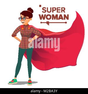 Il supereroe che la gente di affari vettore. Il supereroe di successo Business donna e uomo in azione. Giovani manager professionisti. Office conquista la vittoria del concetto. Sventolando Red Cape. Isolato illustrazione Cartoon Illustrazione Vettoriale