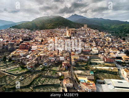 Vista aerea della città a Moratalla. A Moratalla è una piccola città nella regione di Murcia. Sud orientale della Spagna Foto Stock