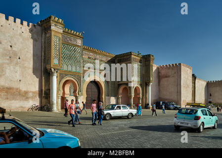 Bab Mansour city gate, Meknes, Marocco, Africa Foto Stock