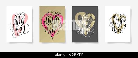 Set di 4 caratteri a mano poster per il giorno di San Valentino design Illustrazione Vettoriale
