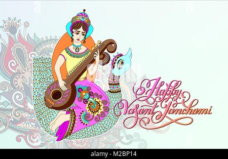 Felice Vasant Panchami - biglietto di auguri per indiana design vacanze Illustrazione Vettoriale