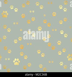 Cane zampa d'oro stampe. Modello senza giunture di animale footprint di oro. Zampa del cane stampa modello senza giunture Illustrazione Vettoriale
