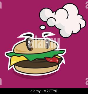 Funny cartoon formaggio hamburger con discorso bolla Illustrazione Vettoriale