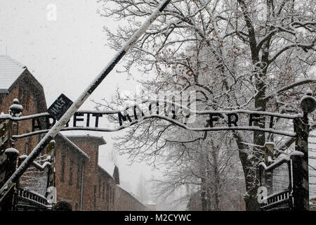 Auschwitz, Piccola Polonia / Polonia - Feb 04 2018: Auschwitz Birkenau, campo di lavoro e sterminio nazista. Foto Stock