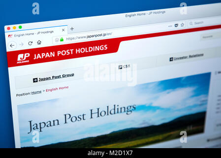 LONDON, Regno Unito - 25 GENNAIO 2018: la homepage del sito ufficiale di Japan Post Holdings - il giapponese di proprietà dello stato conglobato il 25 gennaio Foto Stock