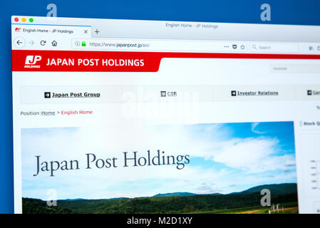 LONDON, Regno Unito - 25 GENNAIO 2018: la homepage del sito ufficiale di Japan Post Holdings - il giapponese di proprietà dello stato conglobato il 25 gennaio Foto Stock