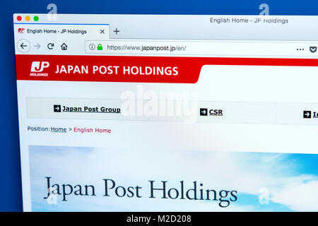 LONDON, Regno Unito - 25 GENNAIO 2018: la homepage del sito ufficiale di Japan Post Holdings - il giapponese di proprietà dello stato conglobato il 25 gennaio Foto Stock