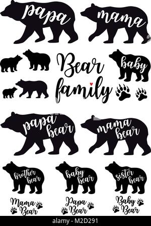 Mama Bear, papa bear, baby orso sagome, set di vettore di elementi di design grafico Illustrazione Vettoriale